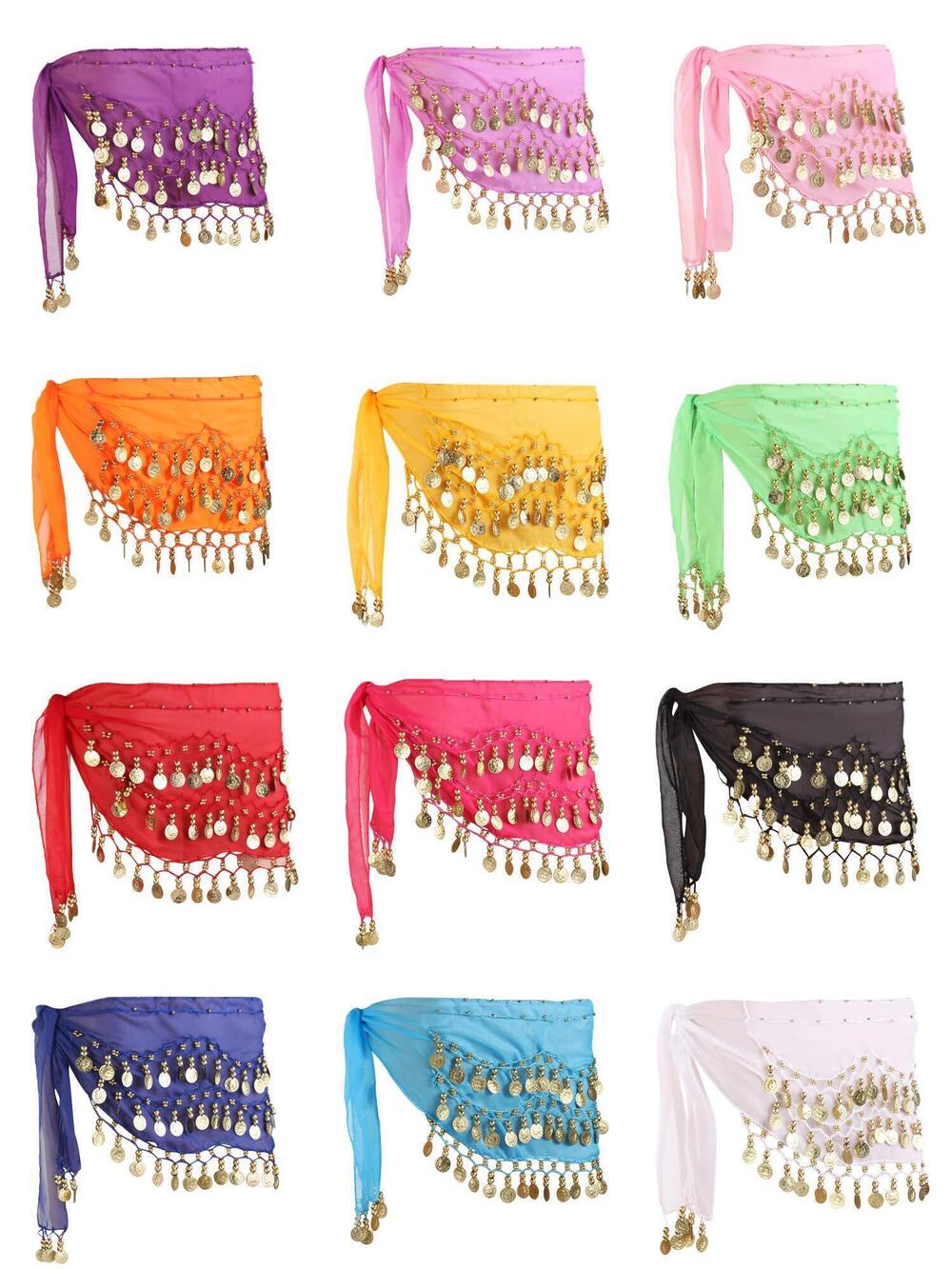 5476 12 Pieces Belly Dance Hip Scarf for Belly Dancer 12 Colors Waist Chain